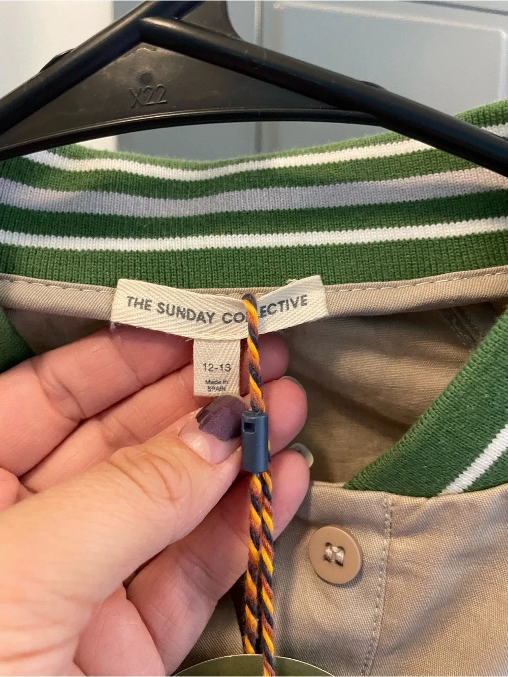 Unbranded Kids Gray Cotton-Blend Bomber Jacket with Green Trim